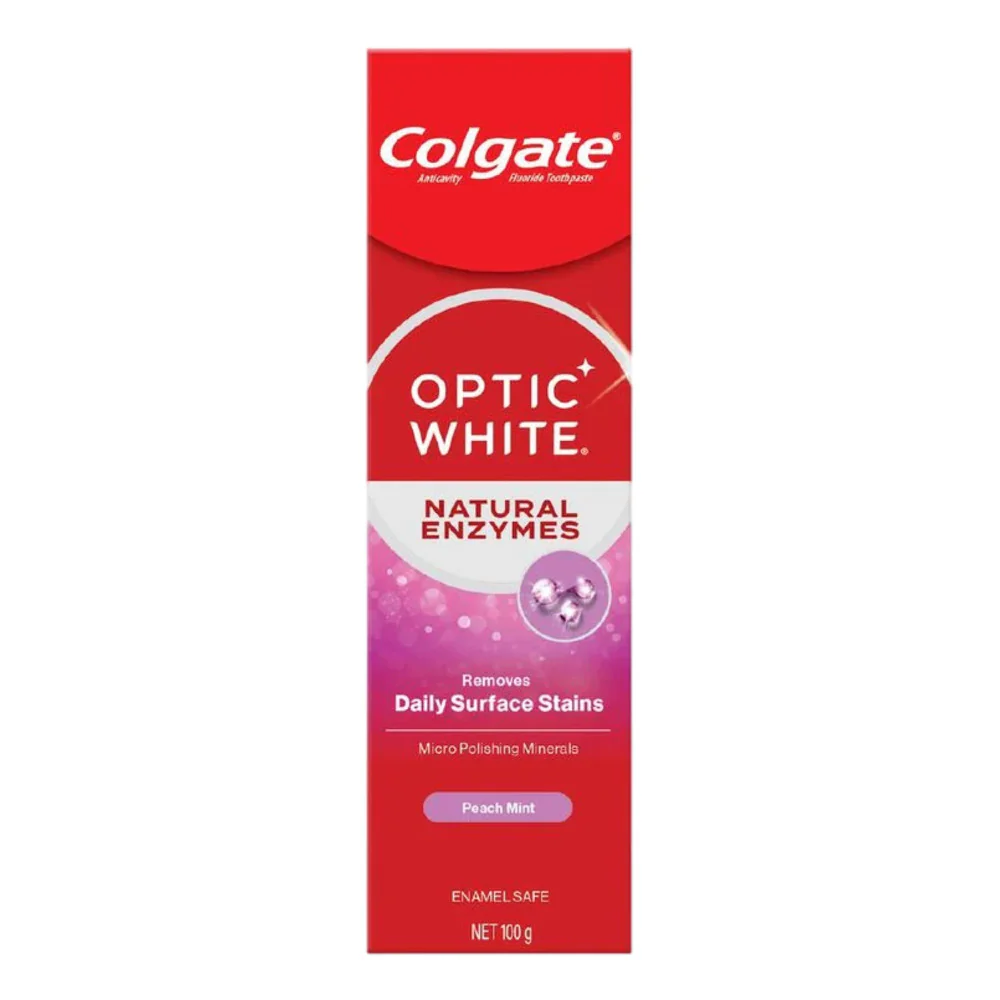 Colgate Optic White Natural Enzymes Peach Mint Toothpaste 100g - Image 2