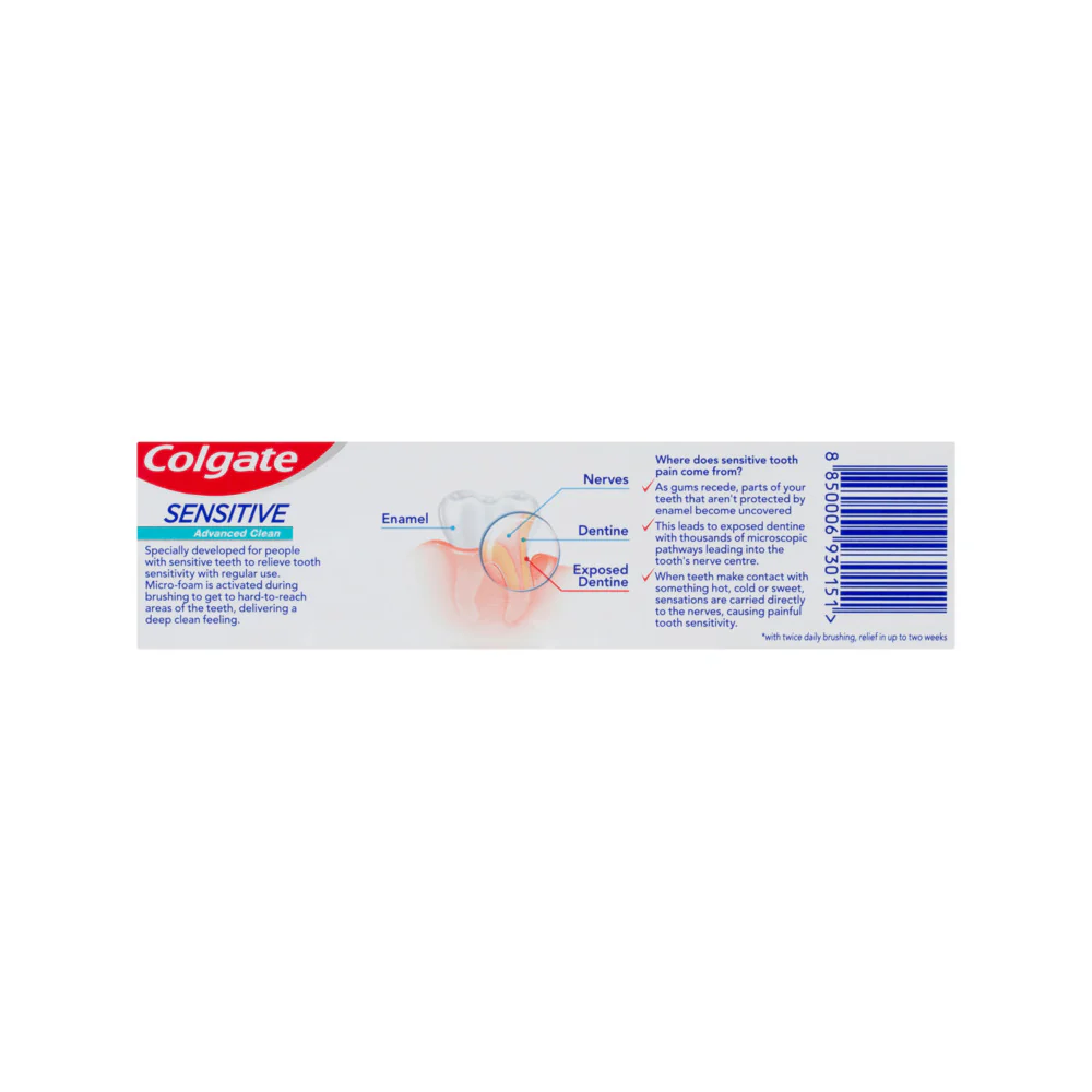 Colgate Sensitive Advanced Clean Toothpaste 110g - Image 2