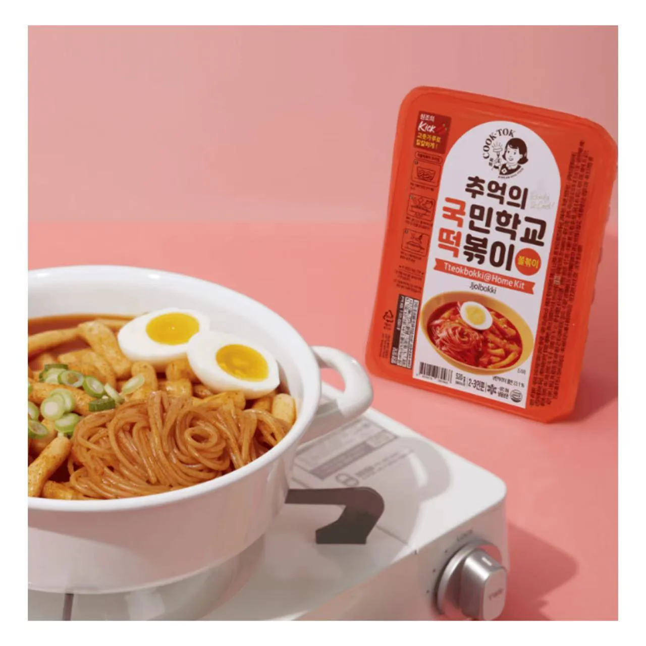 COOK-TOK Jjolbokki Tteokbokki with Chewy Noodles – 520g - Korean Spicy Rice Cakes with Noodles