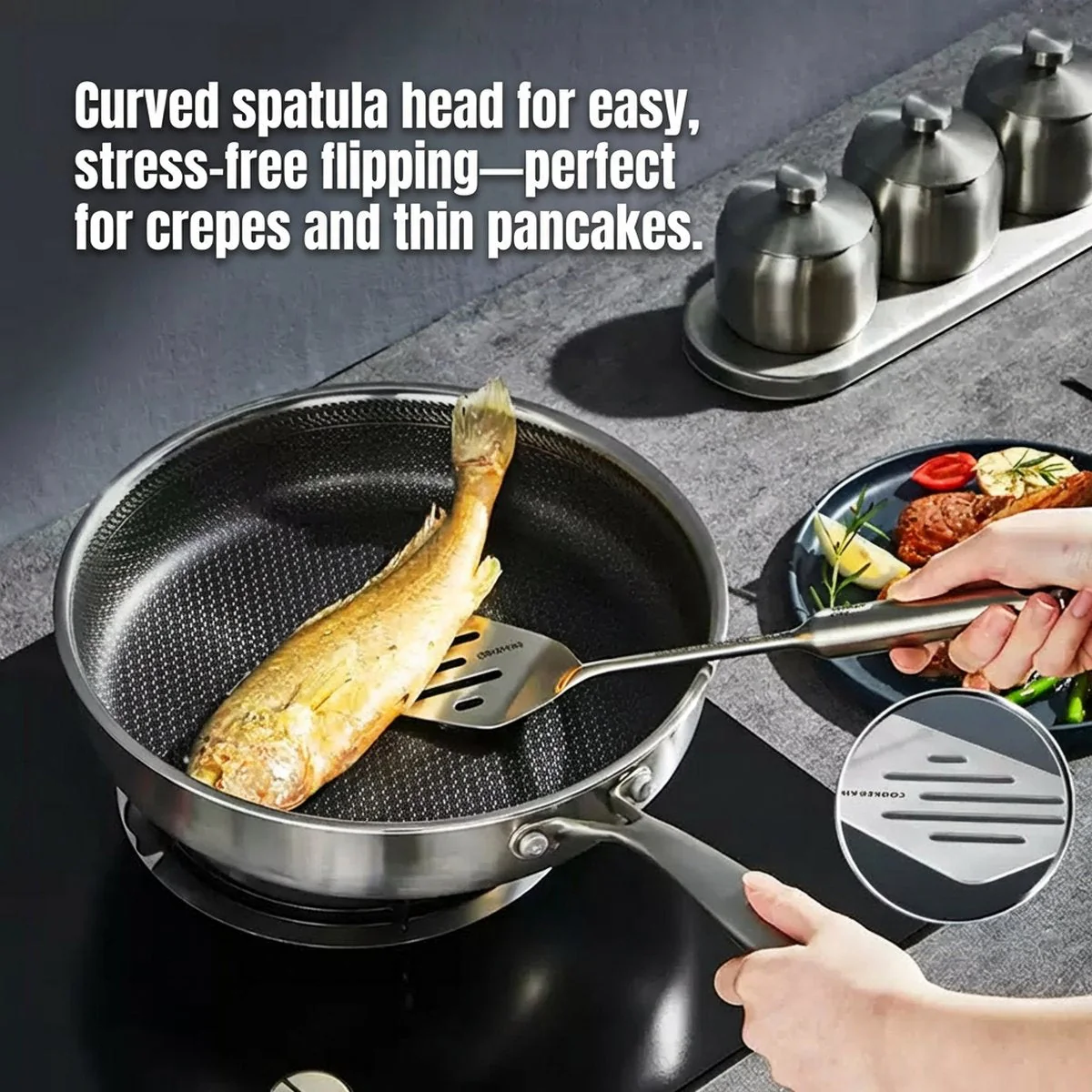 Cooker King 304 Stainless Steel Slotted Turner Spatula – One-Piece Design for Frying & Grilling - Image 3