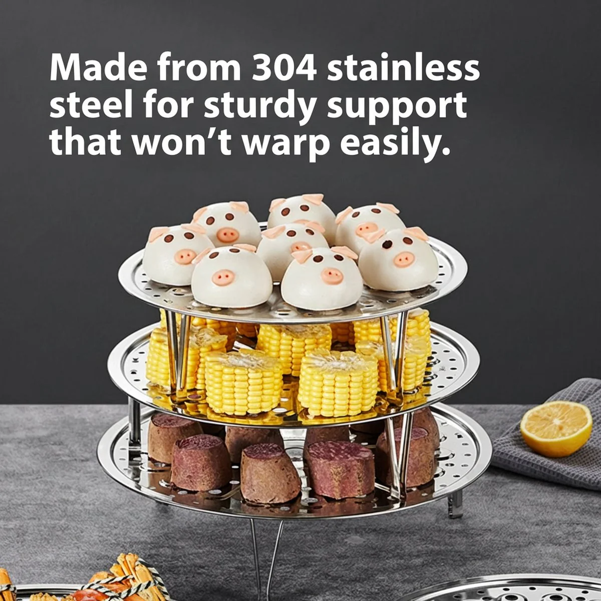 Cooker King 304 Stainless Steel Steaming Rack 32 cm (31.8 cm Inner Diameter) – Multipurpose Steamer Plate/Insert for Pots & Woks - Image 2