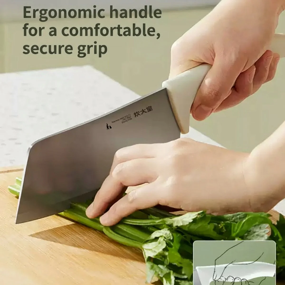 Cooker King "Big White" Stainless Steel Slicing Knife – Chinese Chef's Cleaver for Precision Vegetable & Meat Cutting - Image 4