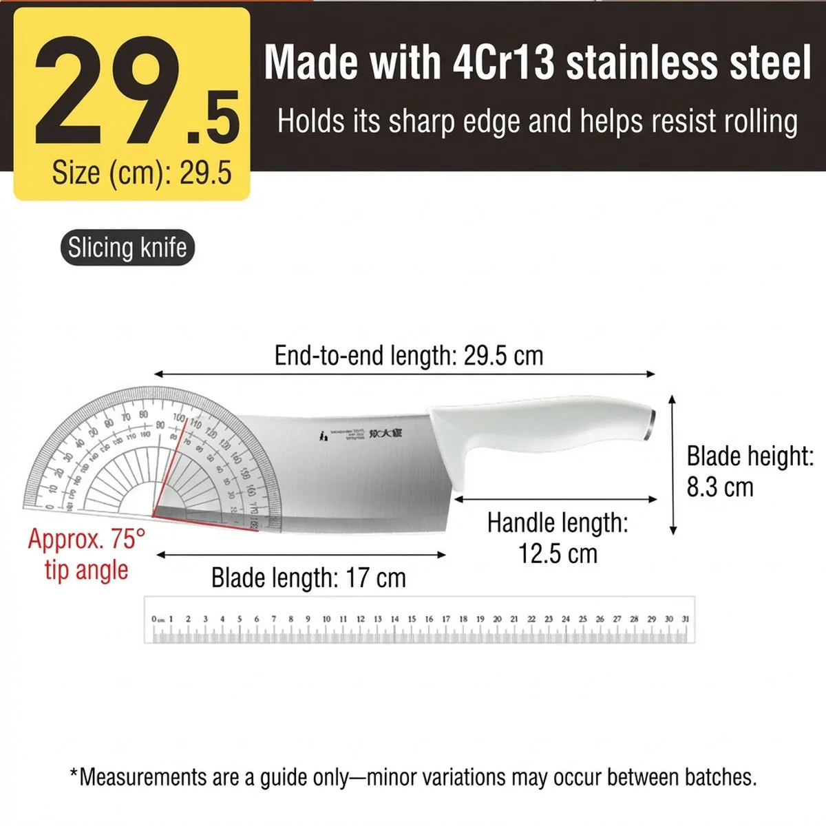 Cooker King "Big White" Stainless Steel Slicing Knife – Chinese Chef's Cleaver for Precision Vegetable & Meat Cutting - Image 5
