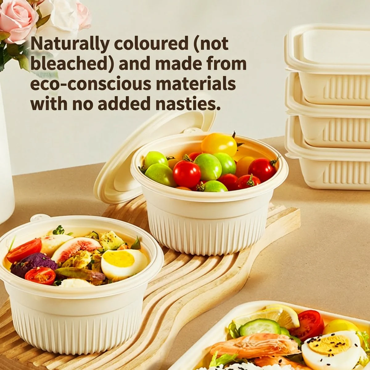 Cooker King Compostable Corn Starch Round Takeaway Bowls with Lids 750 ml – Pack of 20 - Eco-Friendly Disposable Food Containers - Image 2