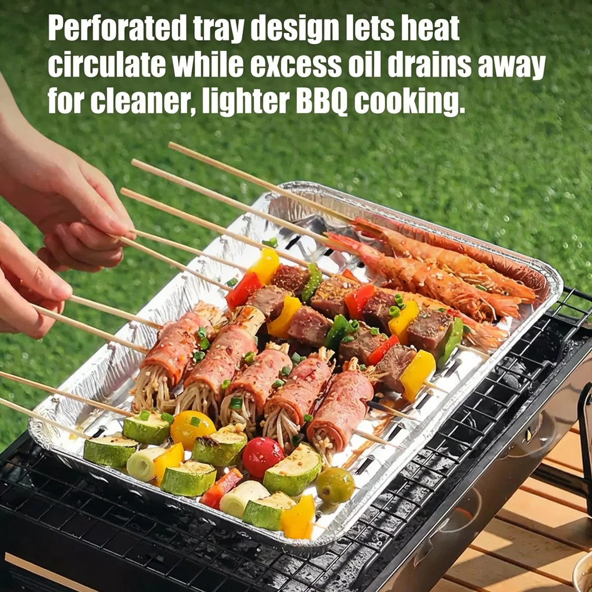 Cooker King Disposable Aluminum Foil Grill Trays – Pack of 10 - Perforated Grease-Draining BBQ & Oven Pans