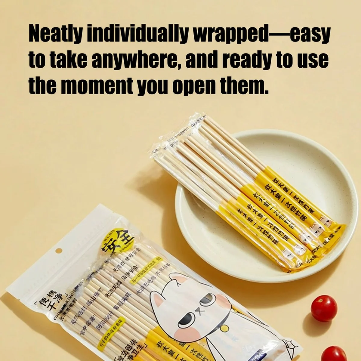Cooker King Disposable Bamboo Chopsticks – 50 Pairs, Individually Wrapped Natural Moso Bamboo - Image 3