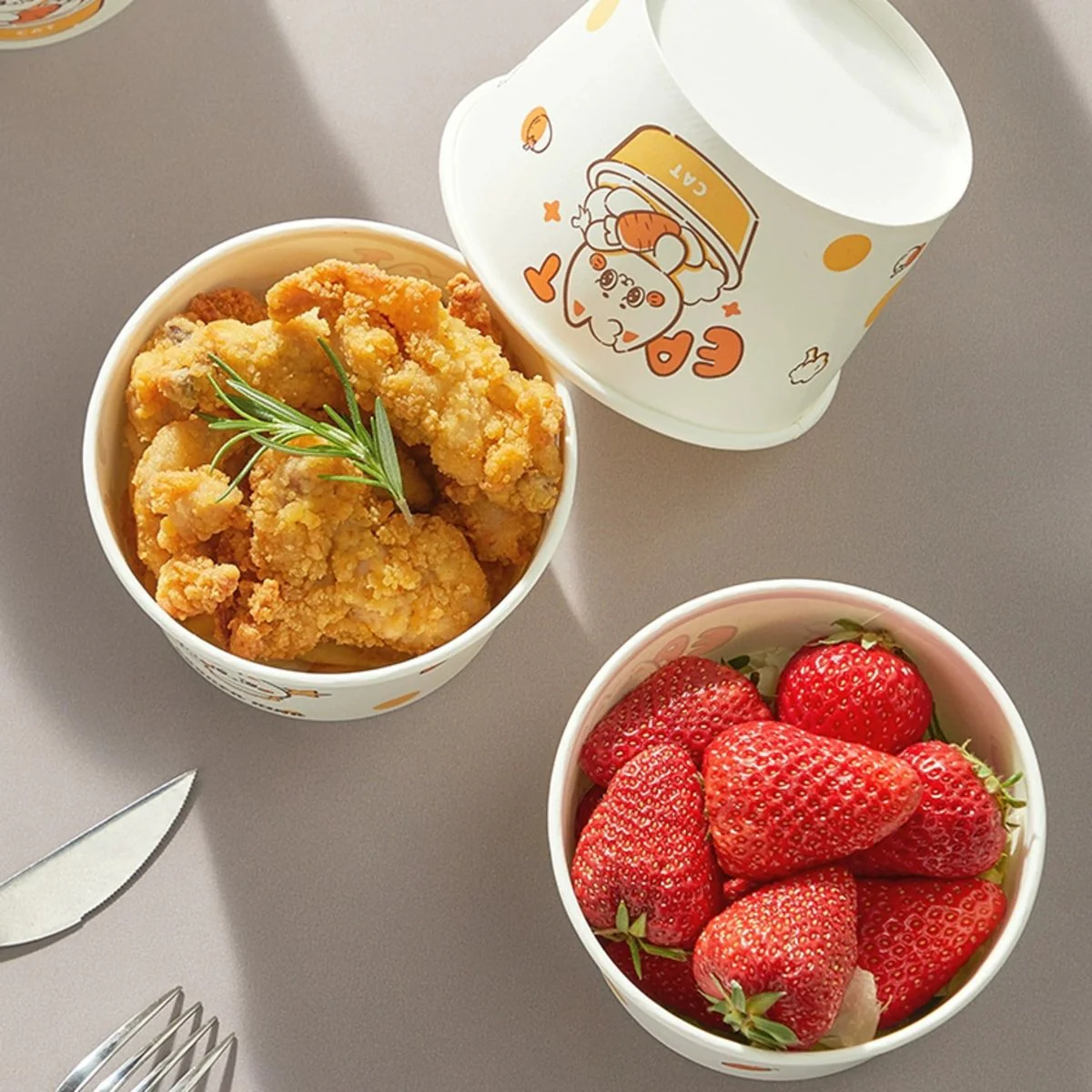 Cooker King Disposable Paper Bowls 560 ml – Cute Cat Print, Pack of 25 - Image 4