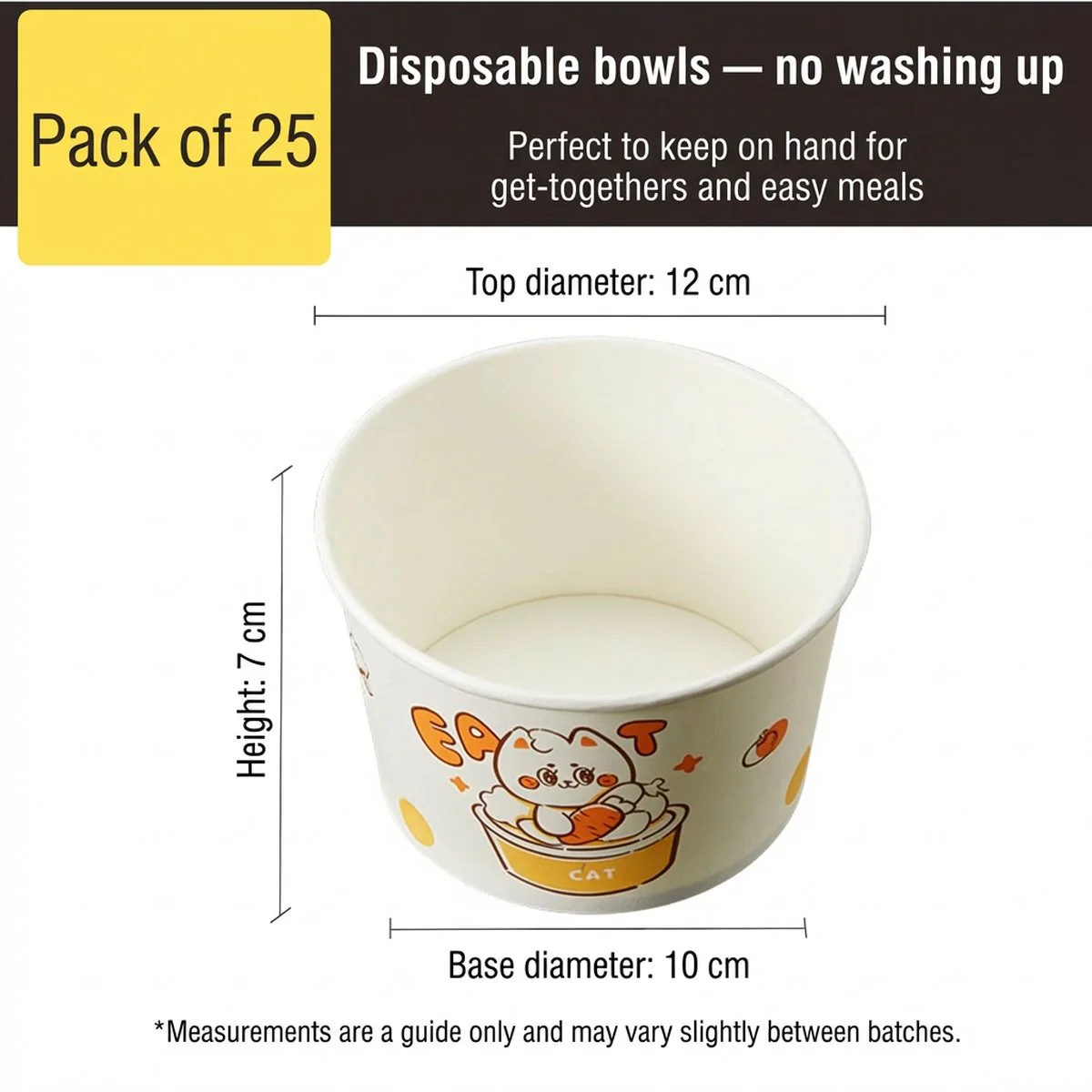 Cooker King Disposable Paper Bowls 560 ml – Cute Cat Print, Pack of 25 - Image 5