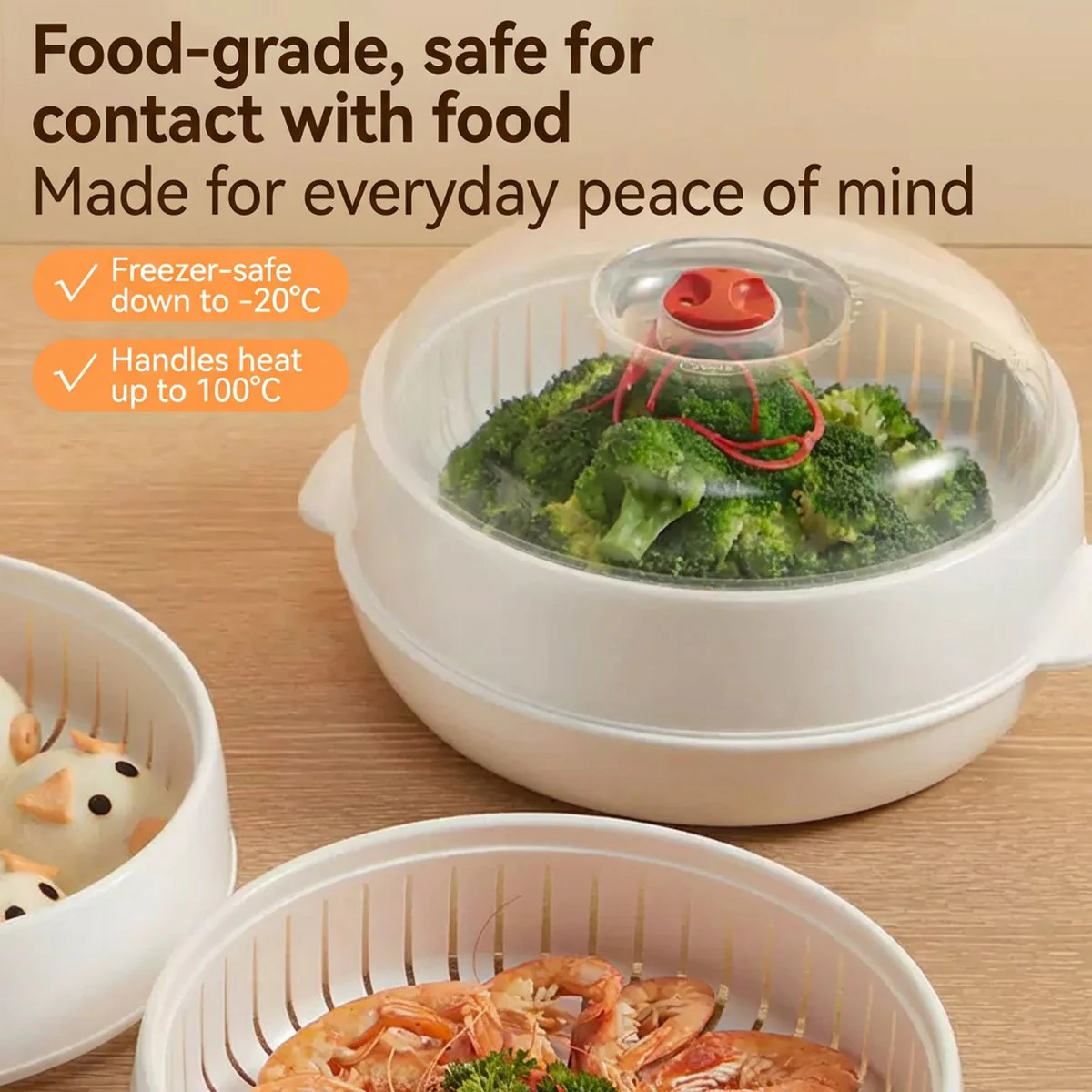 Cooker King Double-Layer Round Microwave Steamer – BPA-Free Food-Grade Cooker for Vegetables, Seafood & Rice