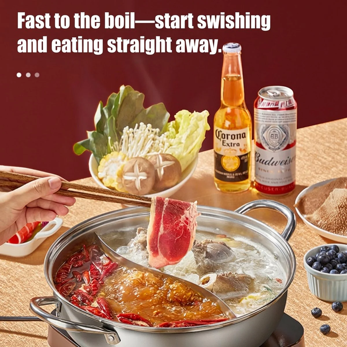 Cooker King Dual-Flavor Stainless Steel Yuan Yang Hot Pot 30 cm – Divided Shabu-Shabu / Sichuan Hotpot Soup Pot - Image 3