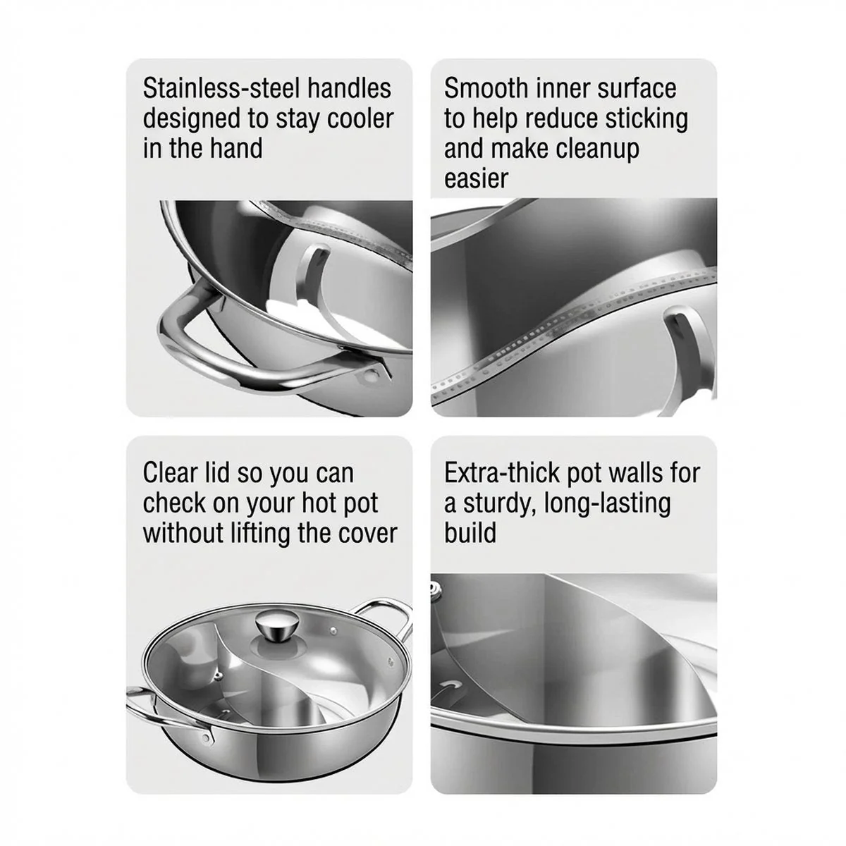 Cooker King Dual-Flavor Stainless Steel Yuan Yang Hot Pot 30 cm – Divided Shabu-Shabu / Sichuan Hotpot Soup Pot - Image 4
