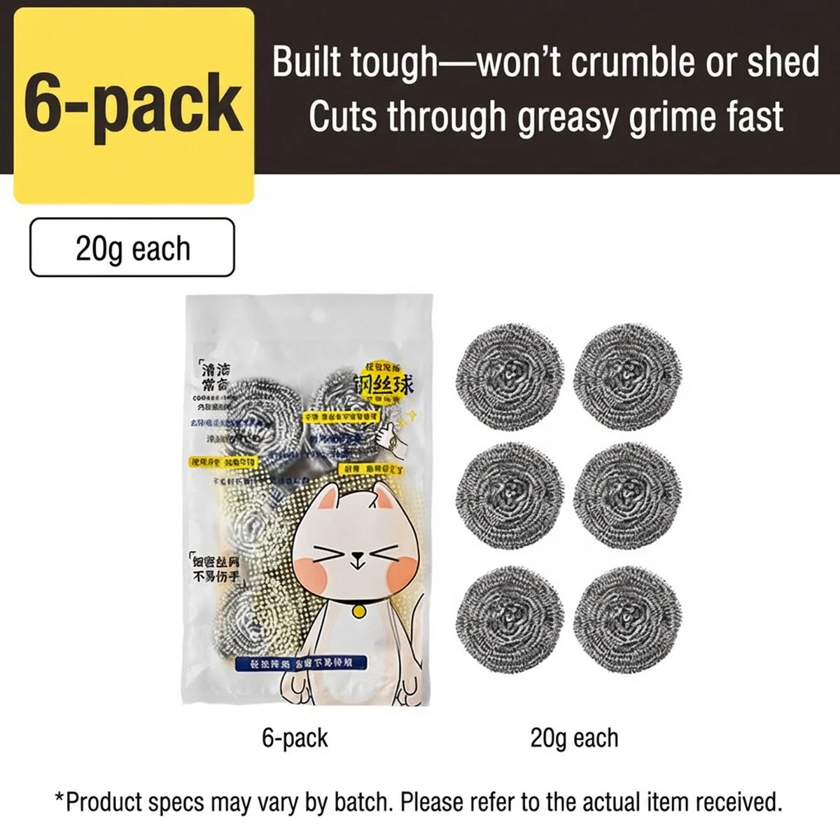 Cooker King Heavy-Duty Stainless Steel Scouring Pads (Large) – Pack of 6 - Steel Wool Scrubbers for Pots, Pans & Kitchen Cleaning - Image 5