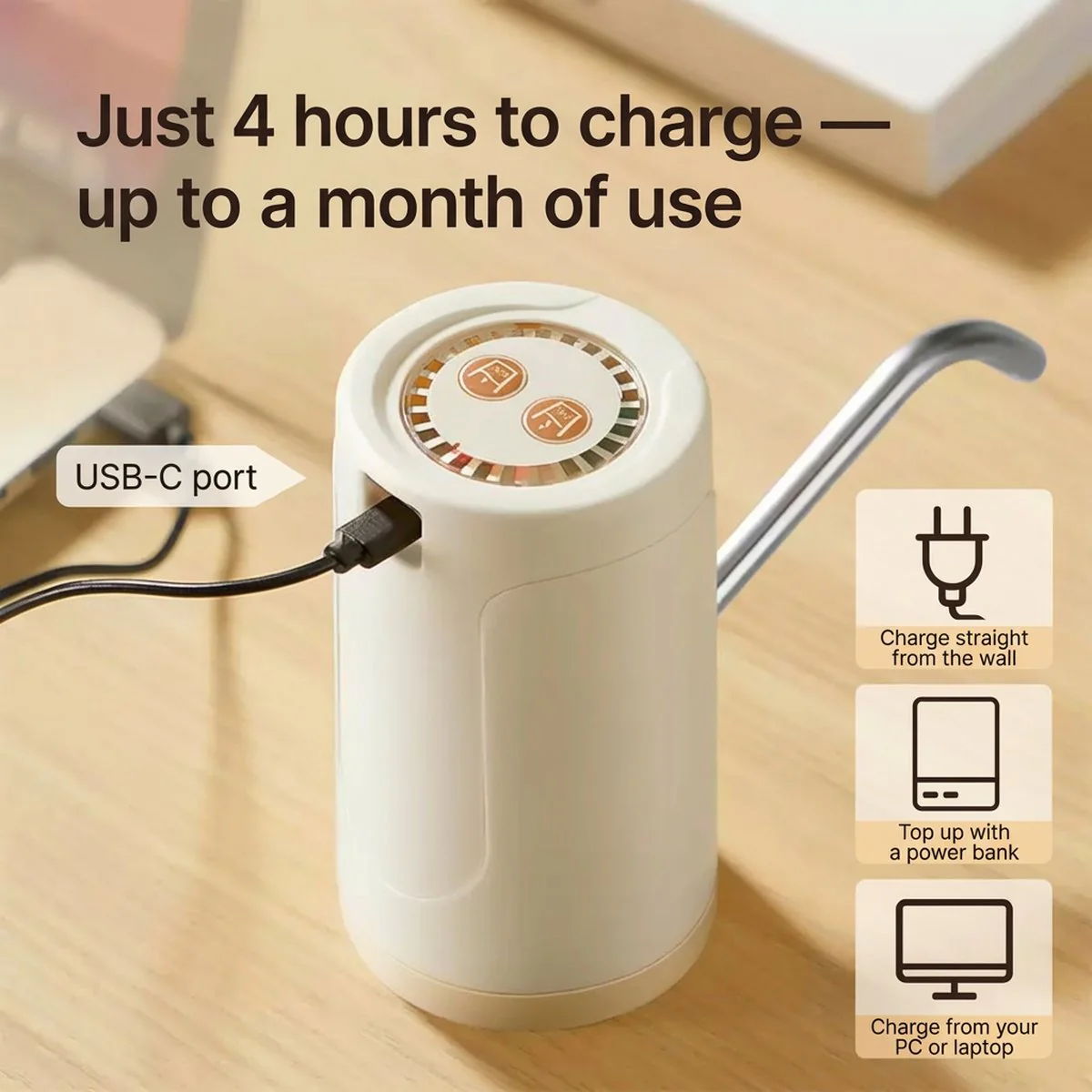Cooker King Rechargeable Electric Water Dispenser Pump – Dual Volume Presets, 800 mAh Battery, Type-C Portable Bottle Pump