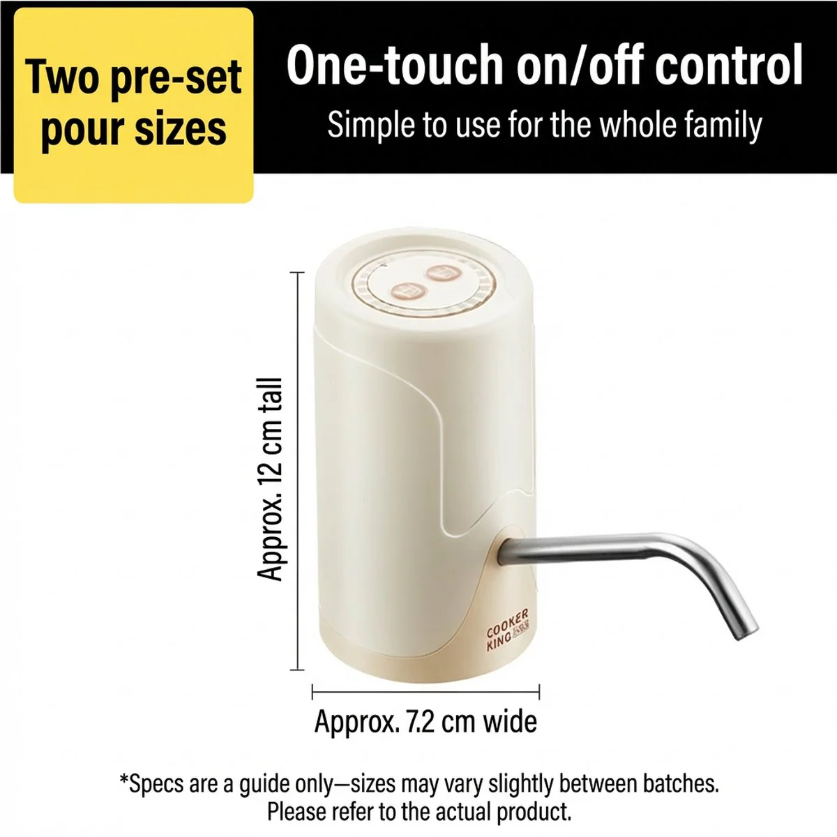 Cooker King Rechargeable Electric Water Dispenser Pump – Dual Volume Presets, 800 mAh Battery, Type-C Portable Bottle Pump - Image 5