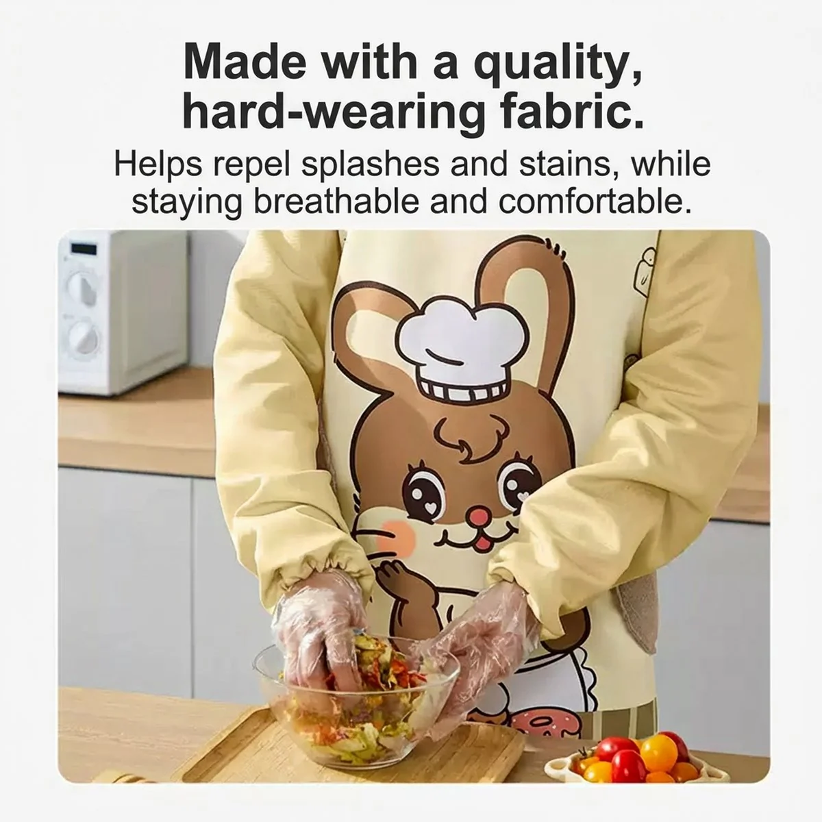 Cooker King Waterproof & Oil-Resistant Full-Sleeve Adult Apron – Cute Chef Bunny Design