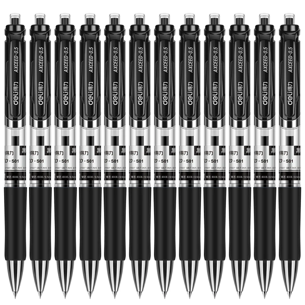 Deli 0.5mm Black Gel Pens - Box of 12 - Image 4