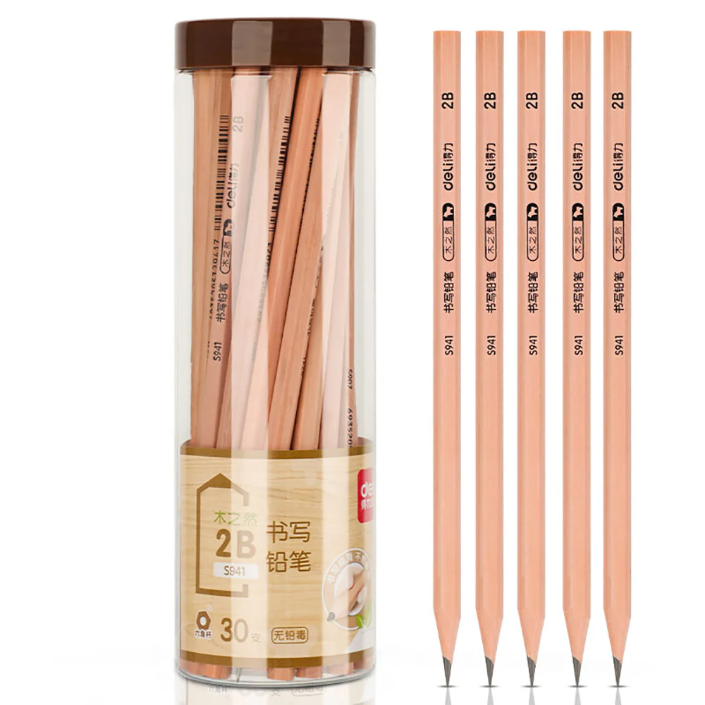 Deli 2B Writing Pencils - Natural Wood, Suitable for Ages 6 and Above, 30 Pieces - Image 5
