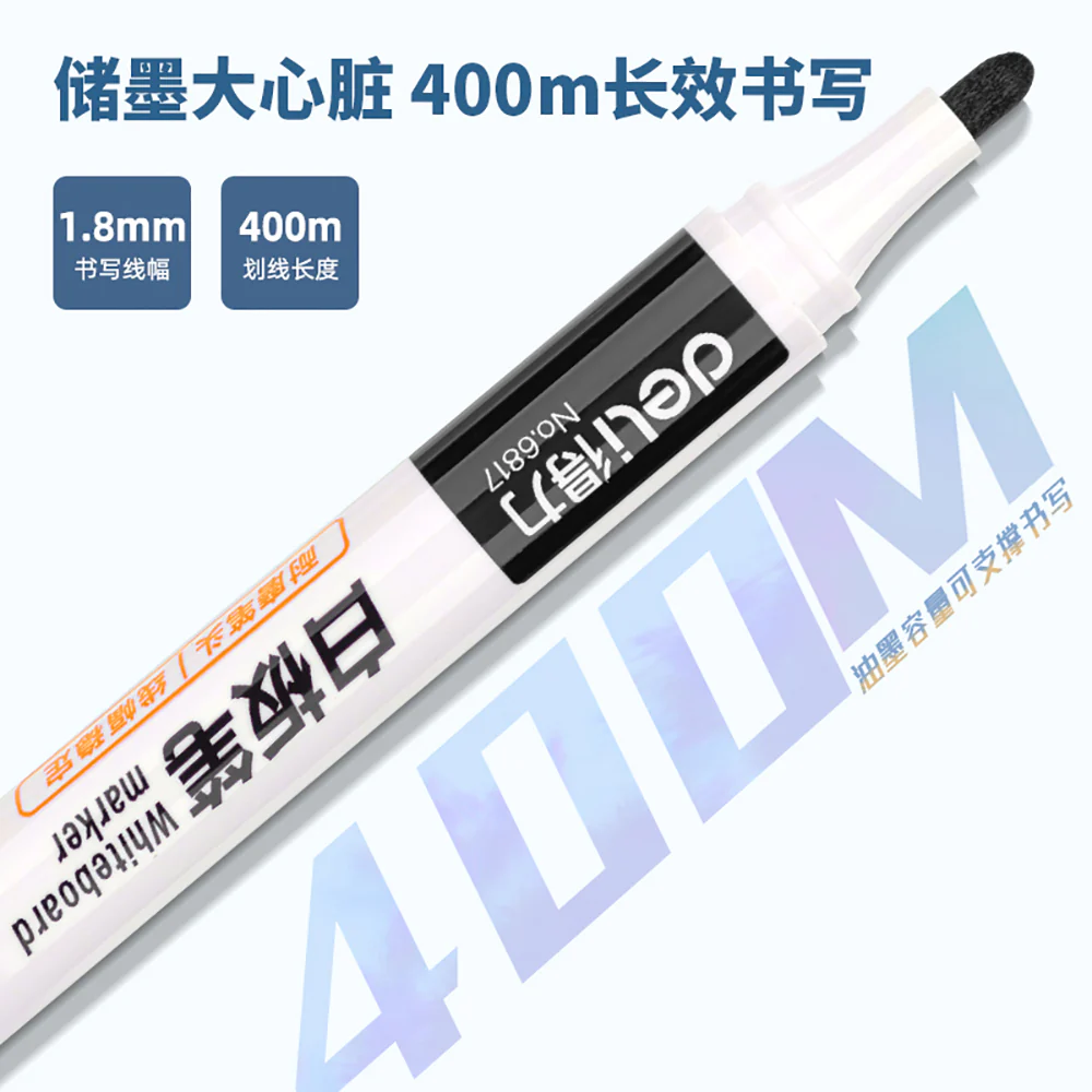 Deli Erasable Whiteboard Marker Black - 10 Pieces - Image 3