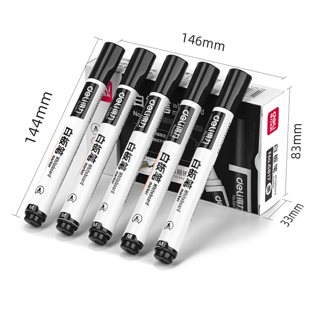 Deli Erasable Whiteboard Marker Black - 10 Pieces - Image 5