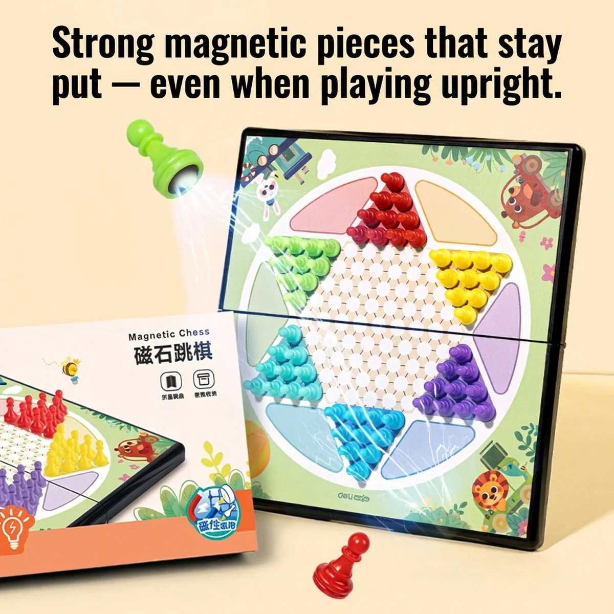 Deli Magnetic Chinese Checkers Travel Set – Foldable Stand Board, Small Size - Image 2