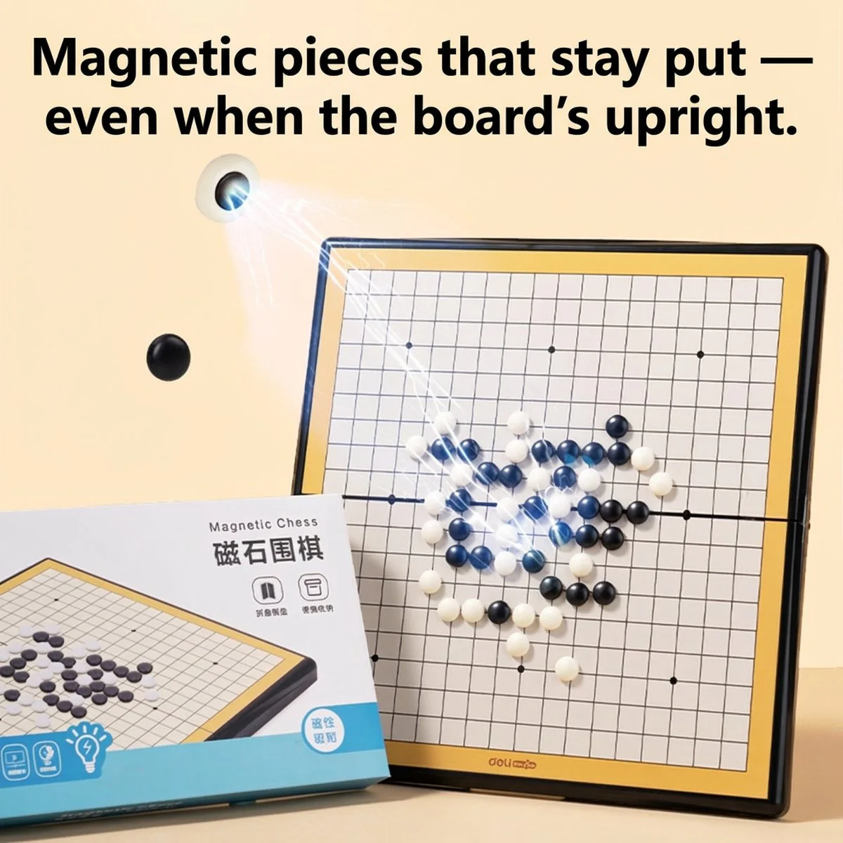 Deli Magnetic Go Board (Medium) – Portable Folding Weiqi Game Set with Black & White Stones - Image 2
