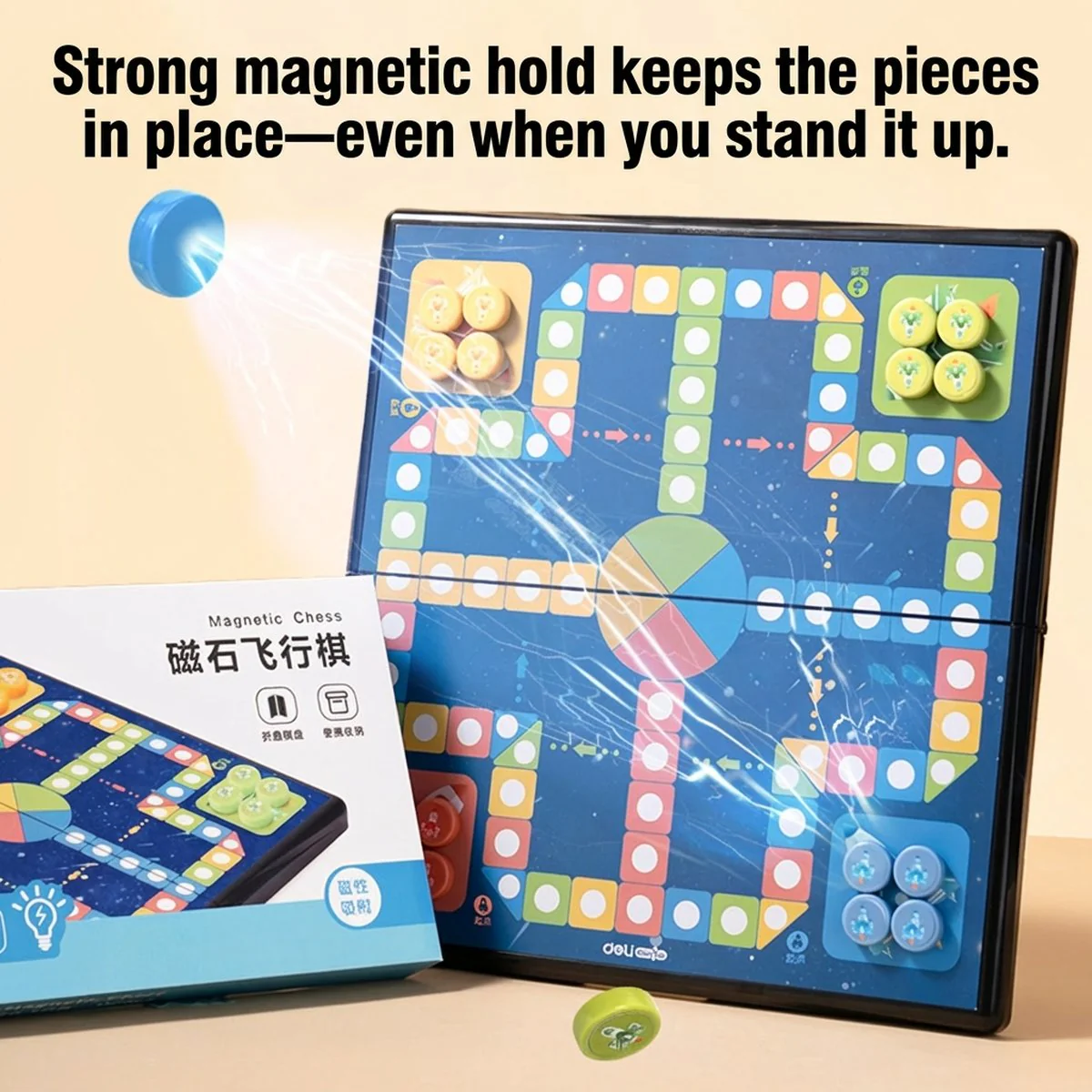 Deli Magnetic Ludo (Aeroplane Chess) Board Game, Medium Size – Foldable Travel Set - Image 2