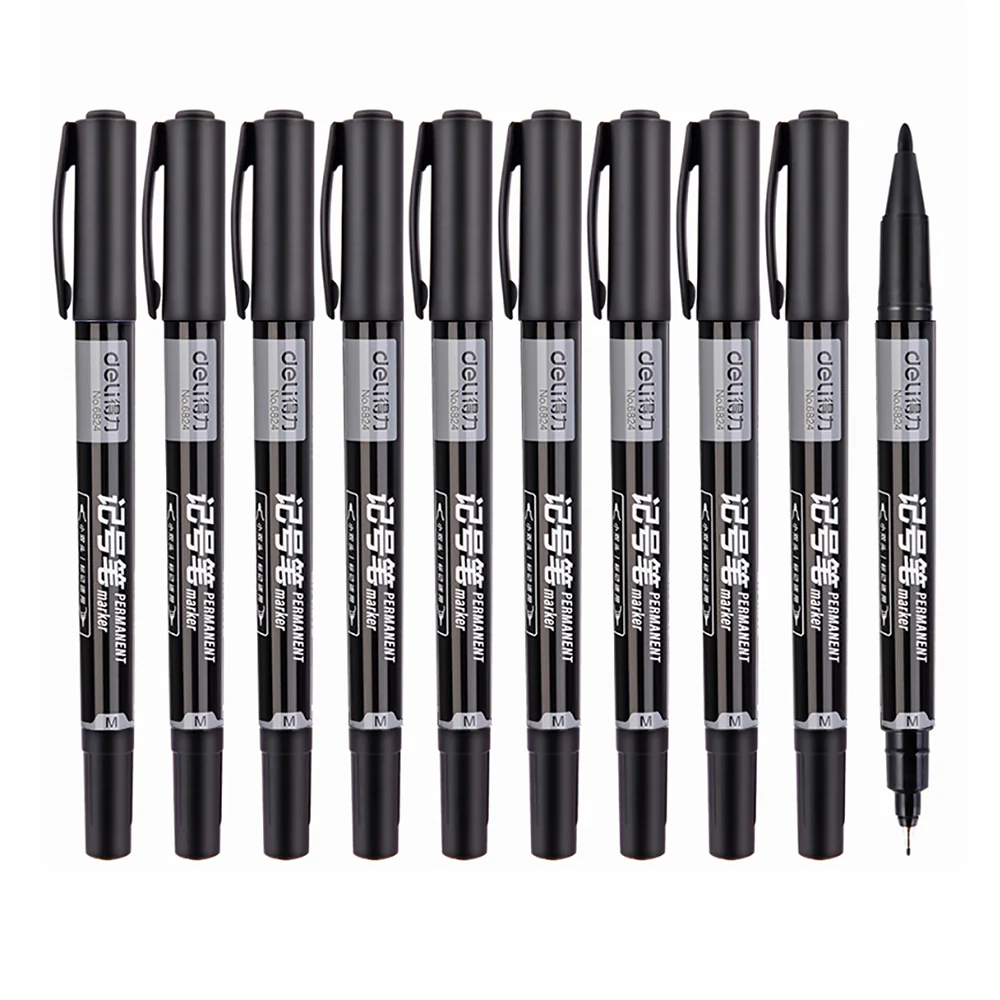 Deli Oil-Based Dual Tip Markers 0.5mm & 1.2mm Black - Box of 12