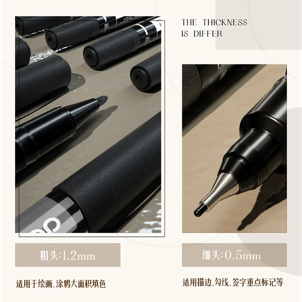 Deli Oil-Based Dual Tip Markers 0.5mm & 1.2mm Black - Box of 12 - Image 2