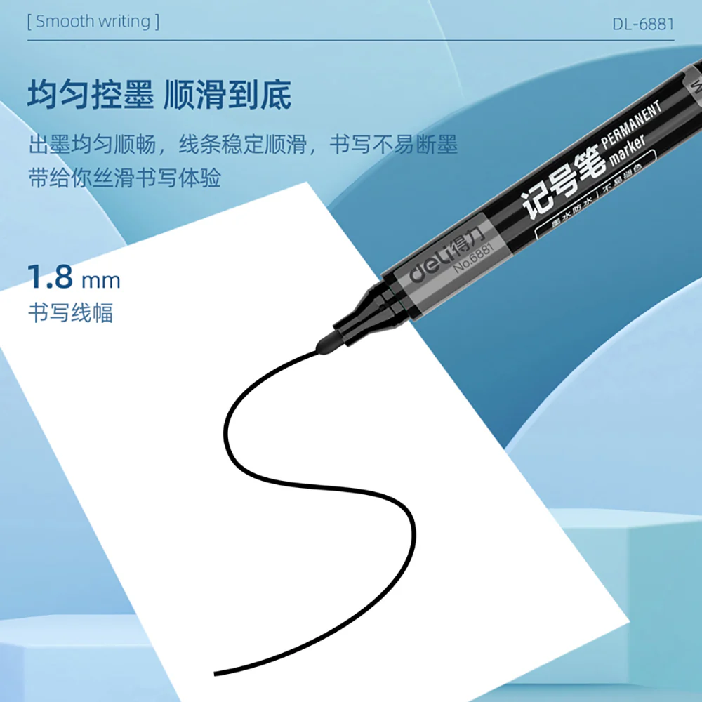 Deli Permanent Markers Black - 10 Pack - Image 2