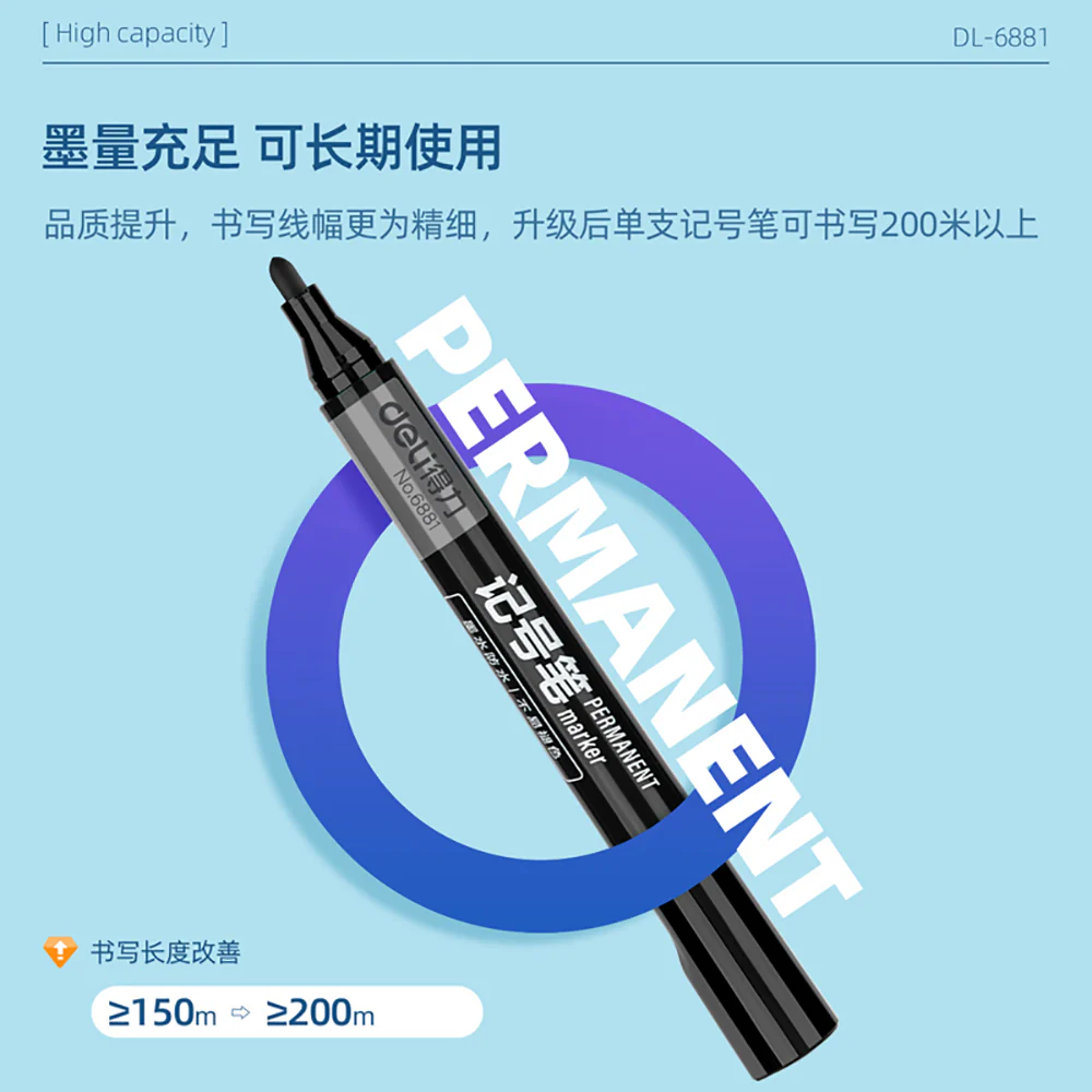 Deli Permanent Markers Black - 10 Pack - Image 4