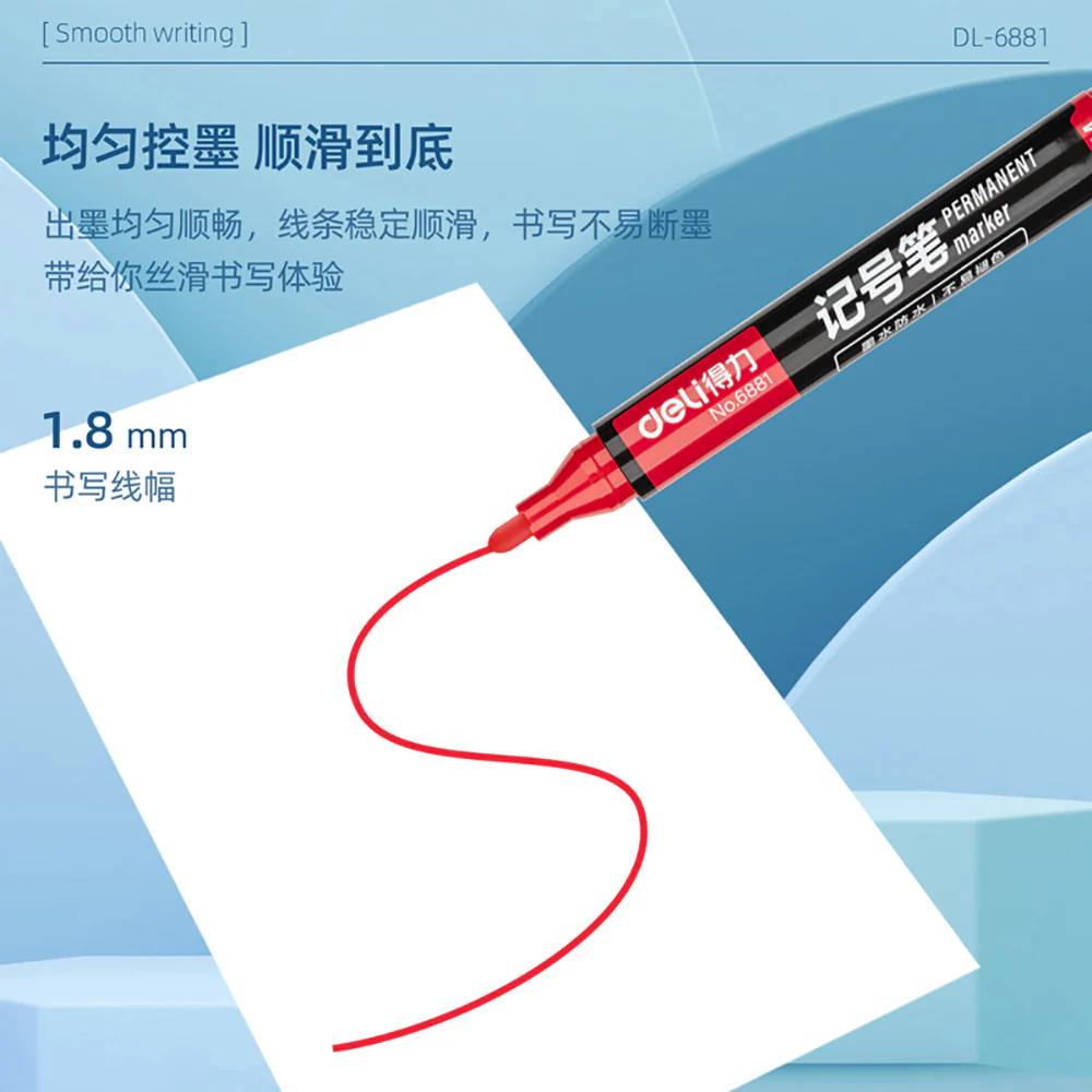 Deli Permanent Markers Red - 10 Pack - Image 2