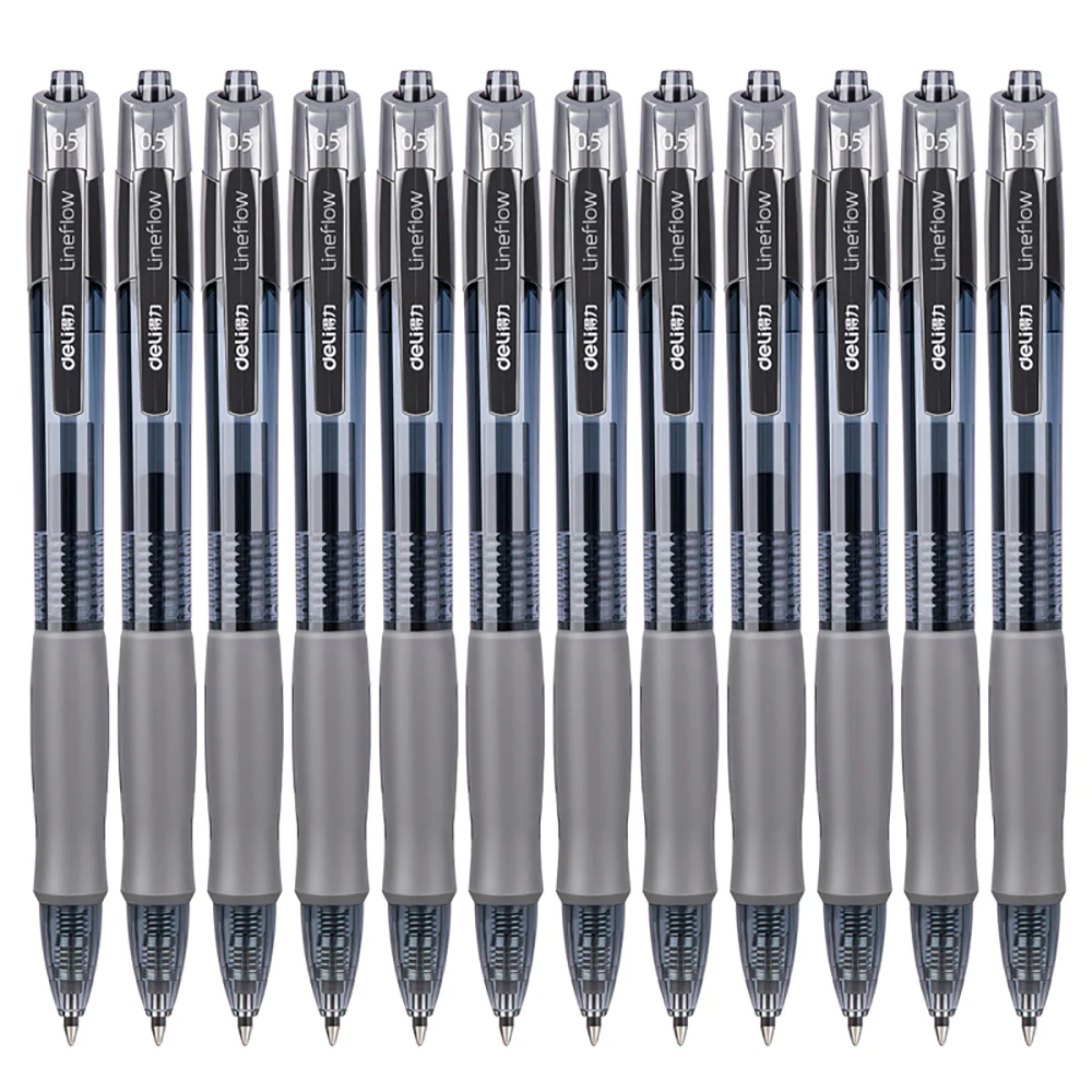 Deli Smooth Gel Ink Pen 0.5mm Bullet Tip - Black, 12 Pieces - Image 4