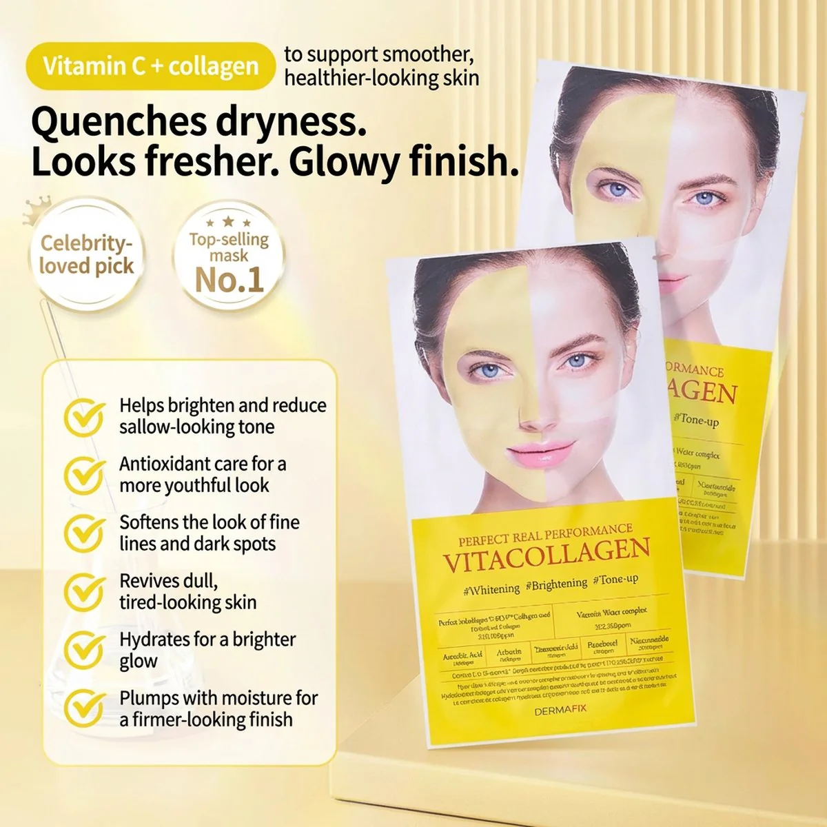 Dermafix Vitacollagen Whitening & Brightening Collagen Sheet Mask - 8 Sheets