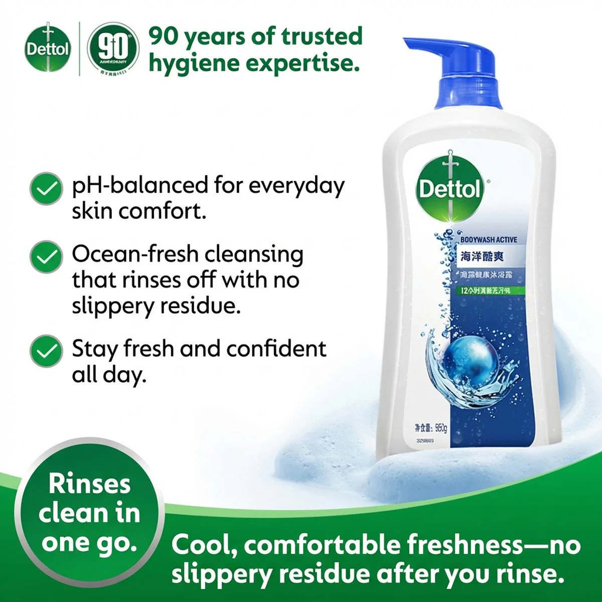 Dettol Body Wash Active – Ocean Cool 950g – Refreshing Cooling Shower Gel - Image 2