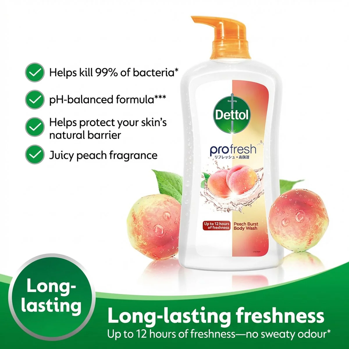 Dettol ProFresh Peach Burst Body Wash 950g - Shower Gel - Image 2