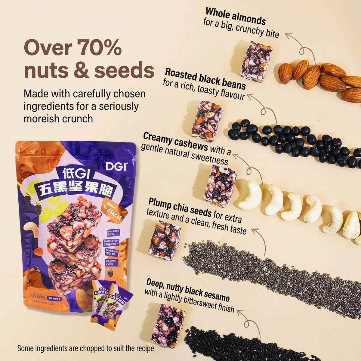 DGI Low GI Five Black Nut Crunch - 500g - Image 2