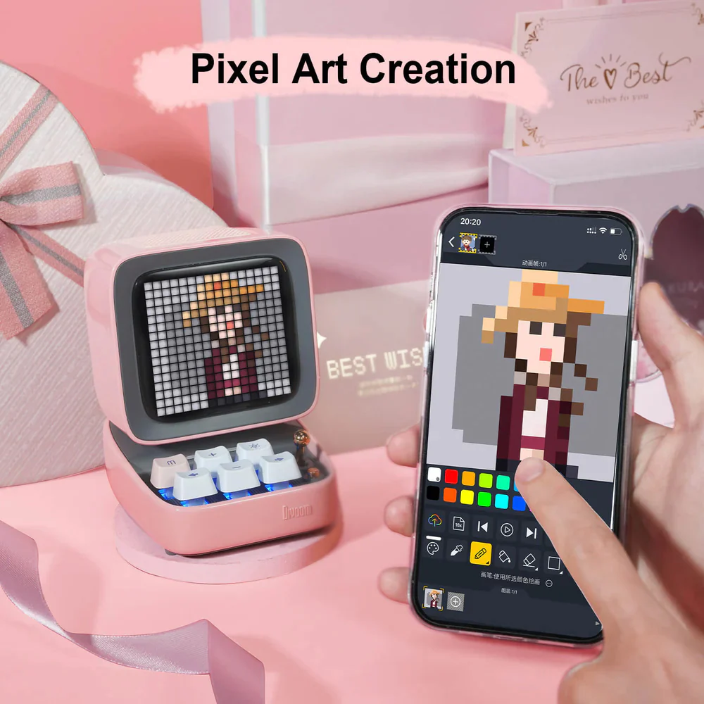 Divoom Retro Pixel Art Bluetooth Speaker - White - Image 4