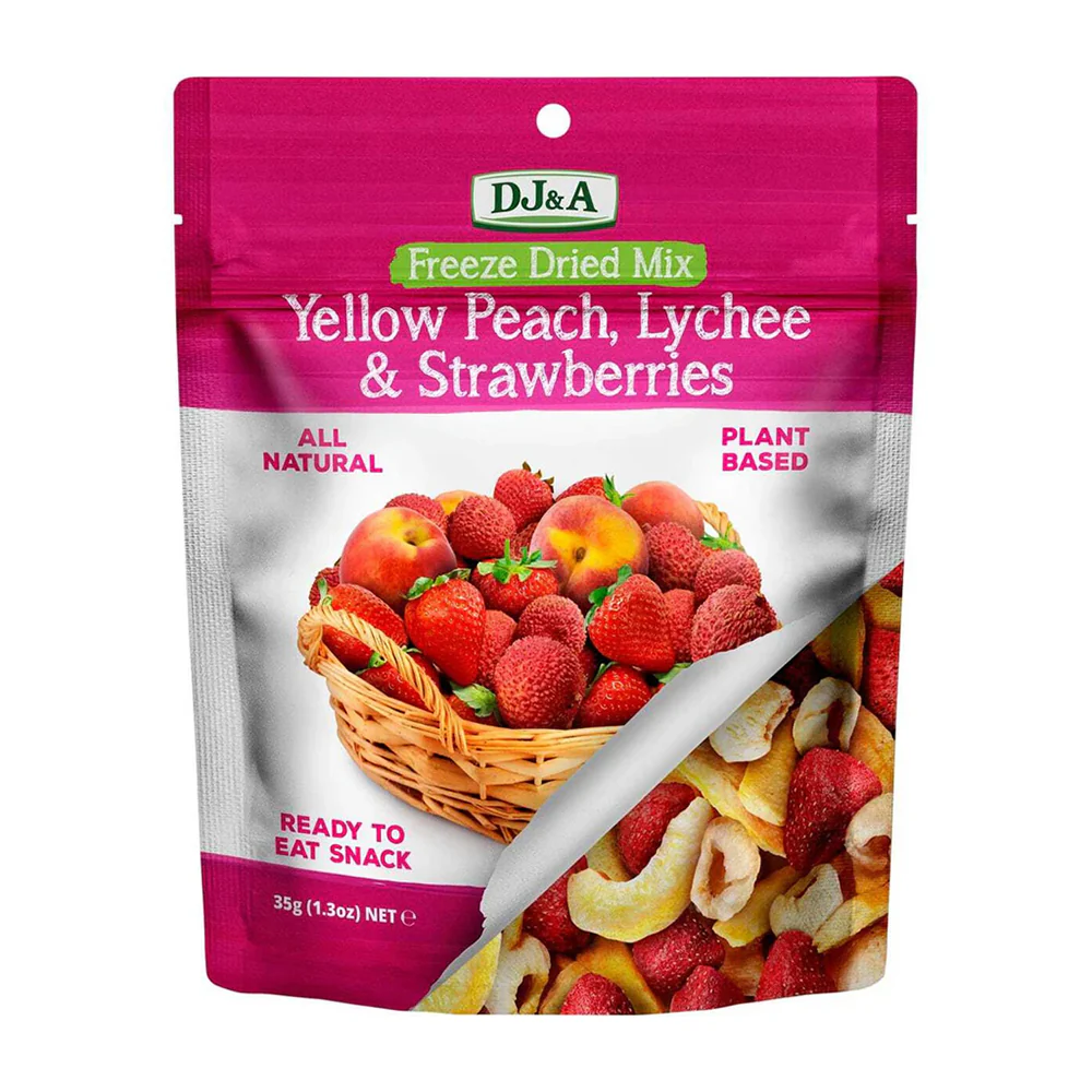 DJ&A Freeze Dried Mix Yellow Peach, Lychee & Strawberries - 35g
