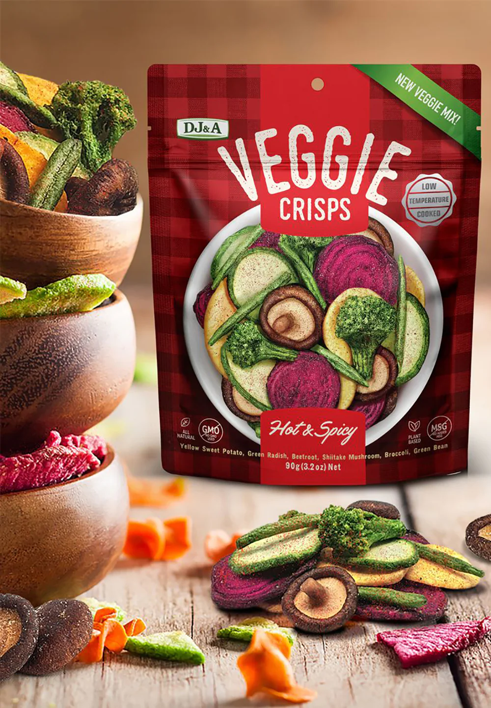 DJ&A Veggie Crisps Hot & Spicy - 90g - Image 2