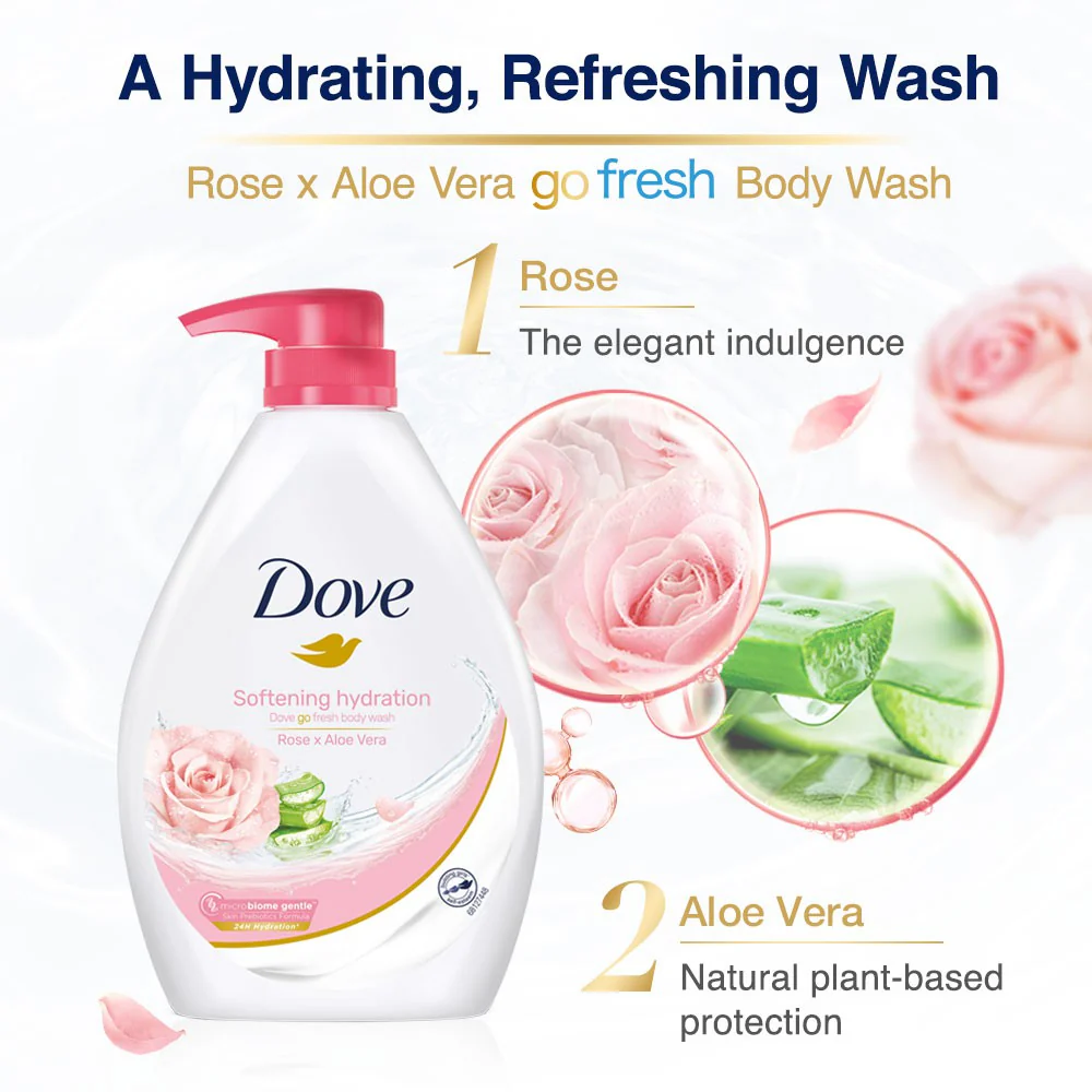 Dove Go Fresh Rose Soothing Body Wash with Aloe Vera 1000ml - Image 2
