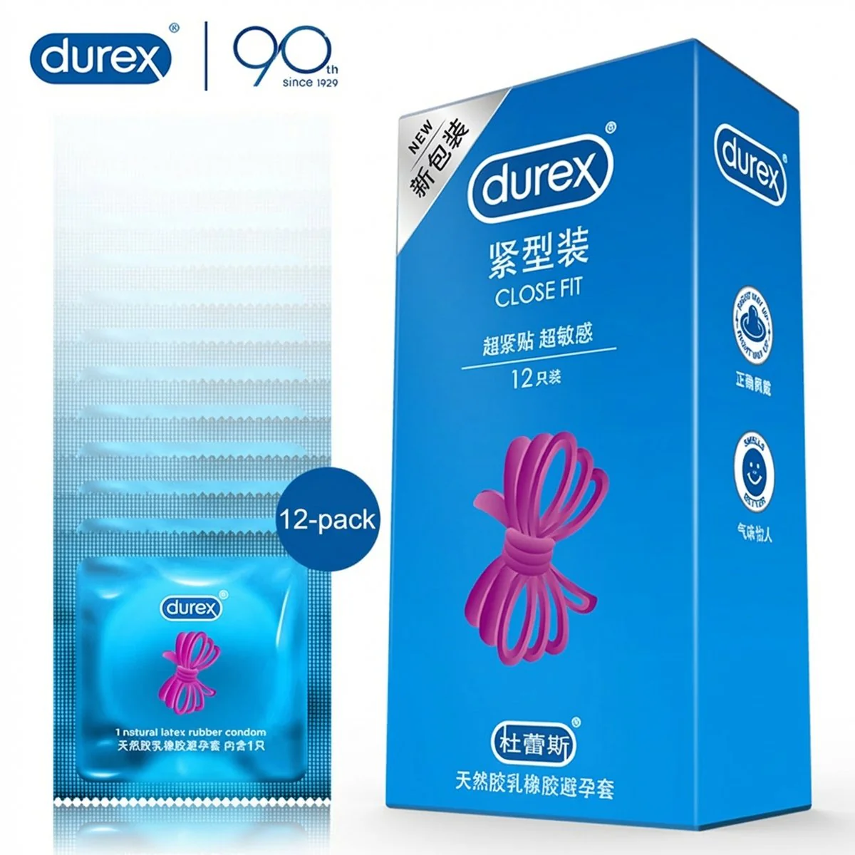 Durex Close Fit Condoms – Snug Small Size, Ultra Sensitive Natural Latex – 12 Pack