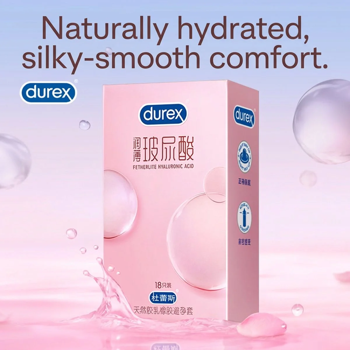 Durex Fetherlite Hyaluronic Acid Ultra Thin Condoms - 18 Pack - Image 2