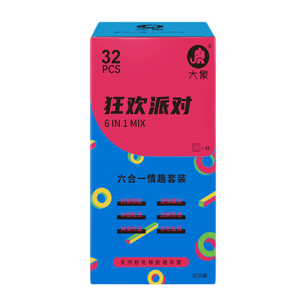 Elephant 6-in-1 Party Mix Condoms – 32 Count, Natural Latex - Image 2