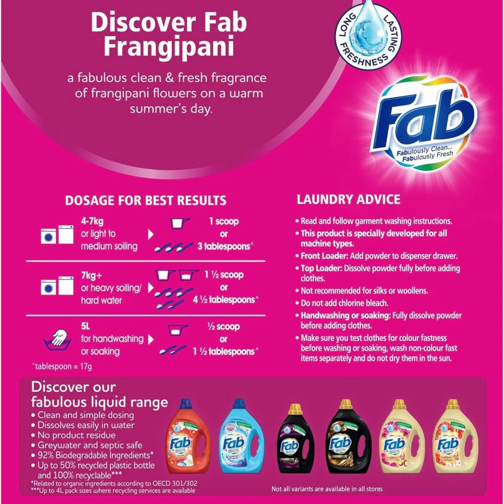 Fab Fresh Frangipani Laundry Powder 2kg - Image 3