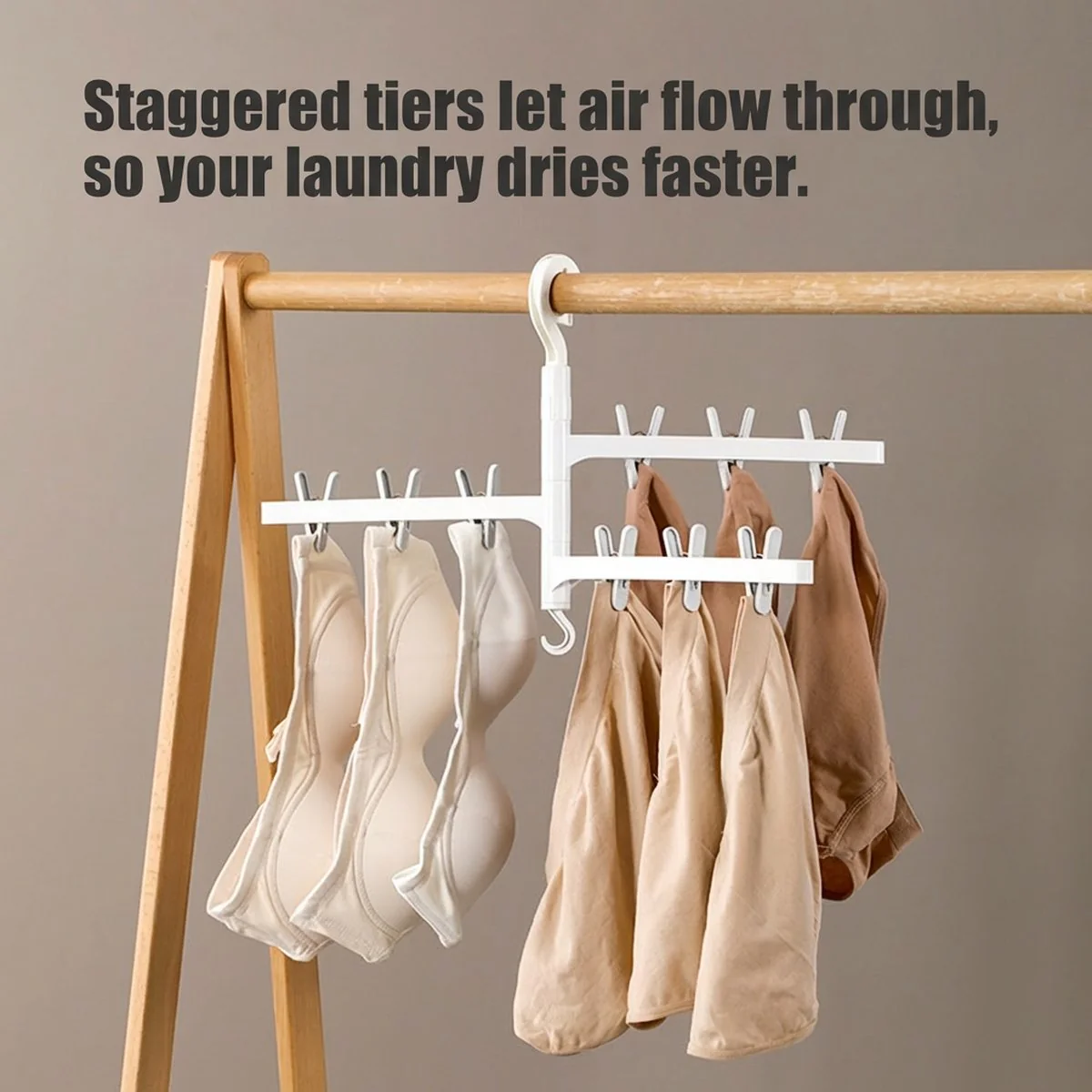 FaSoLa 3-Arm Rotating Drying Rack - White - for Underwear, Socks & Bras