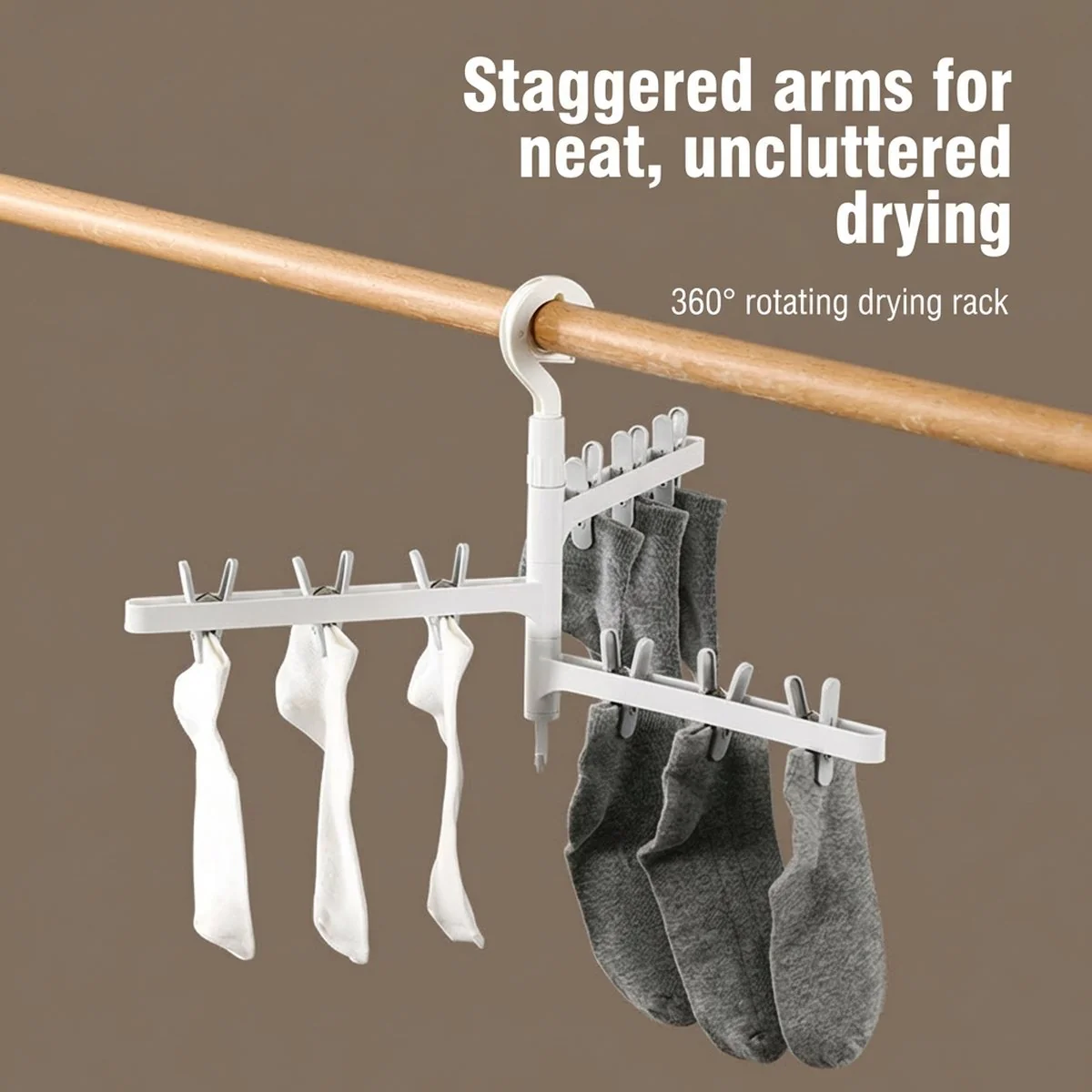 FaSoLa 3-Arm Rotating Drying Rack - White - for Underwear, Socks & Bras - Image 2