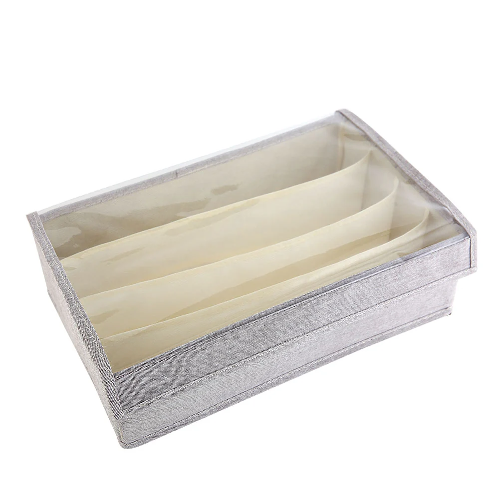 FaSoLa 4-Compartment Underwear Storage Box with Lid - Gray - Image 3
