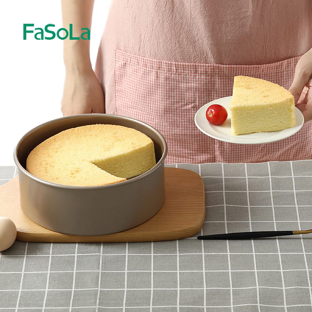 FaSoLa 8-Inch Non-Stick Round Cake Pan with Removable Bottom - Champagne Gold