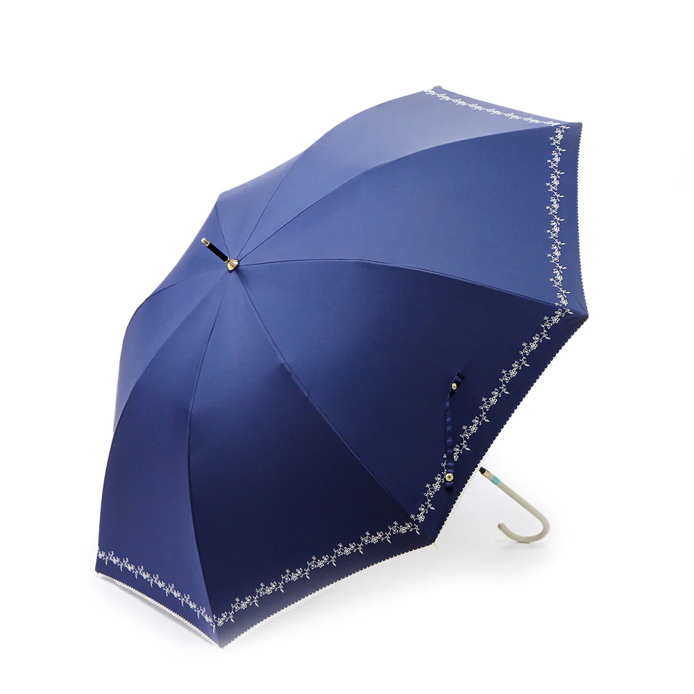 FaSoLa 8K Long Handle Ultra-Light Umbrella - Navy Blue with Embroidery