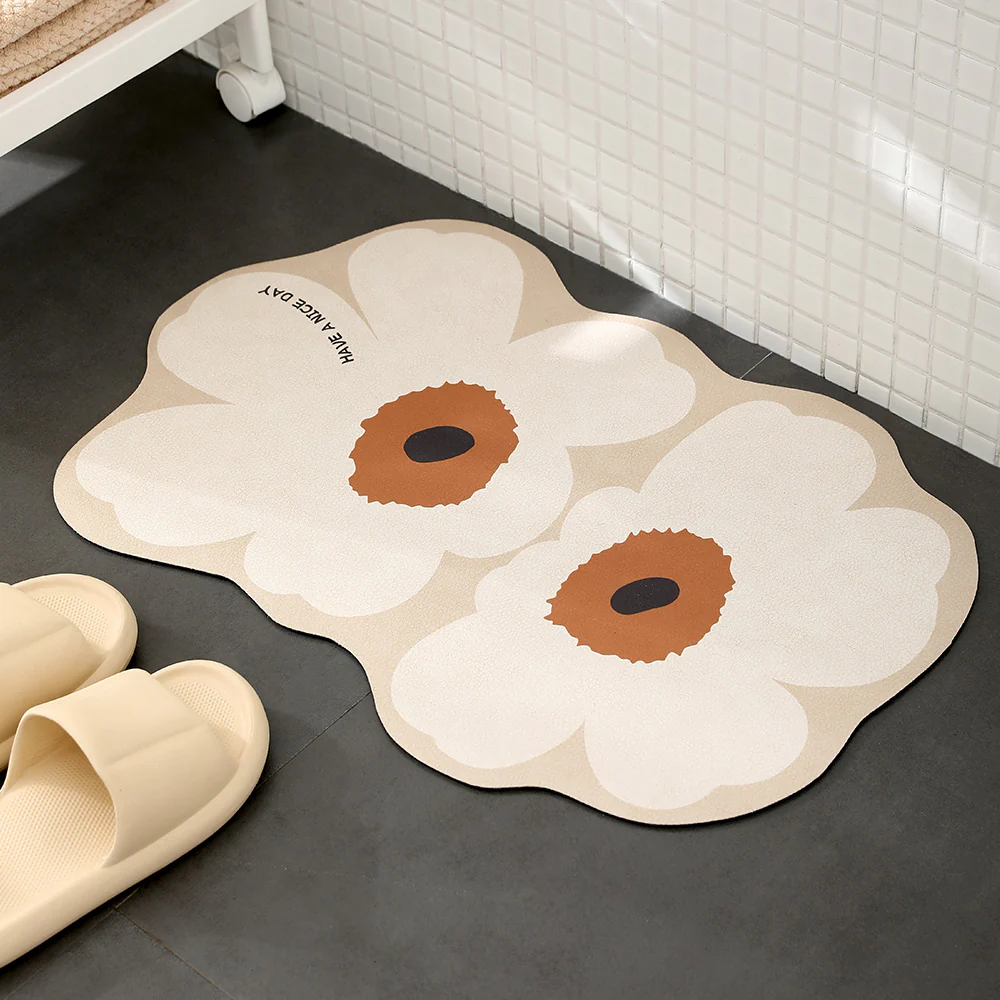 Fasola Absorbent Bath Mat - Spring Mud Design, 40x60cm, White - Image 4